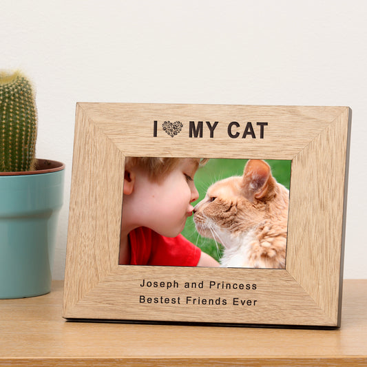 I Love My Cat Wood Picture Frame (6"" x 4"")