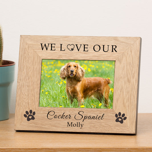 I Love My / We Love Our Dog Wood Picture Frame (6"" x 4"")