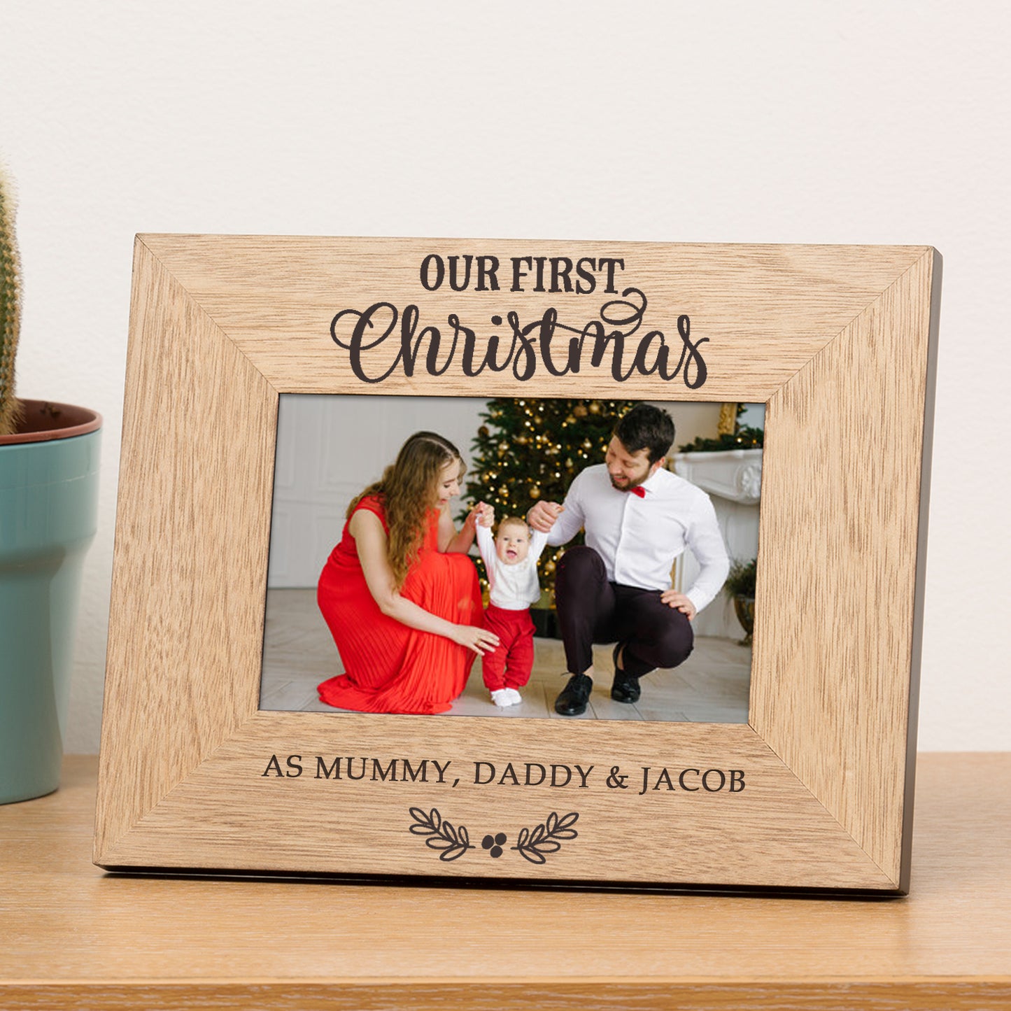 Our First Christmas Wood Picture Frame (6"" x 4"")