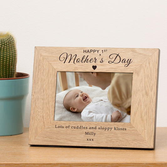 Happy 1st Mothers Day Wood Picture Frame (7"" x 5"")