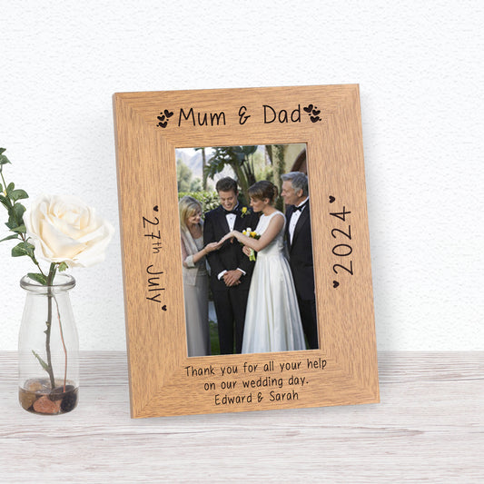 Thank you Mum & Dad Wedding Day Wood Picture Frame (6"" x 4"")