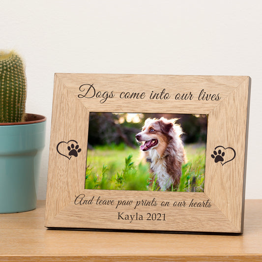 Paw Prints on our Hearts Dog Memory Wood Picture Frame (7"" x 5"")