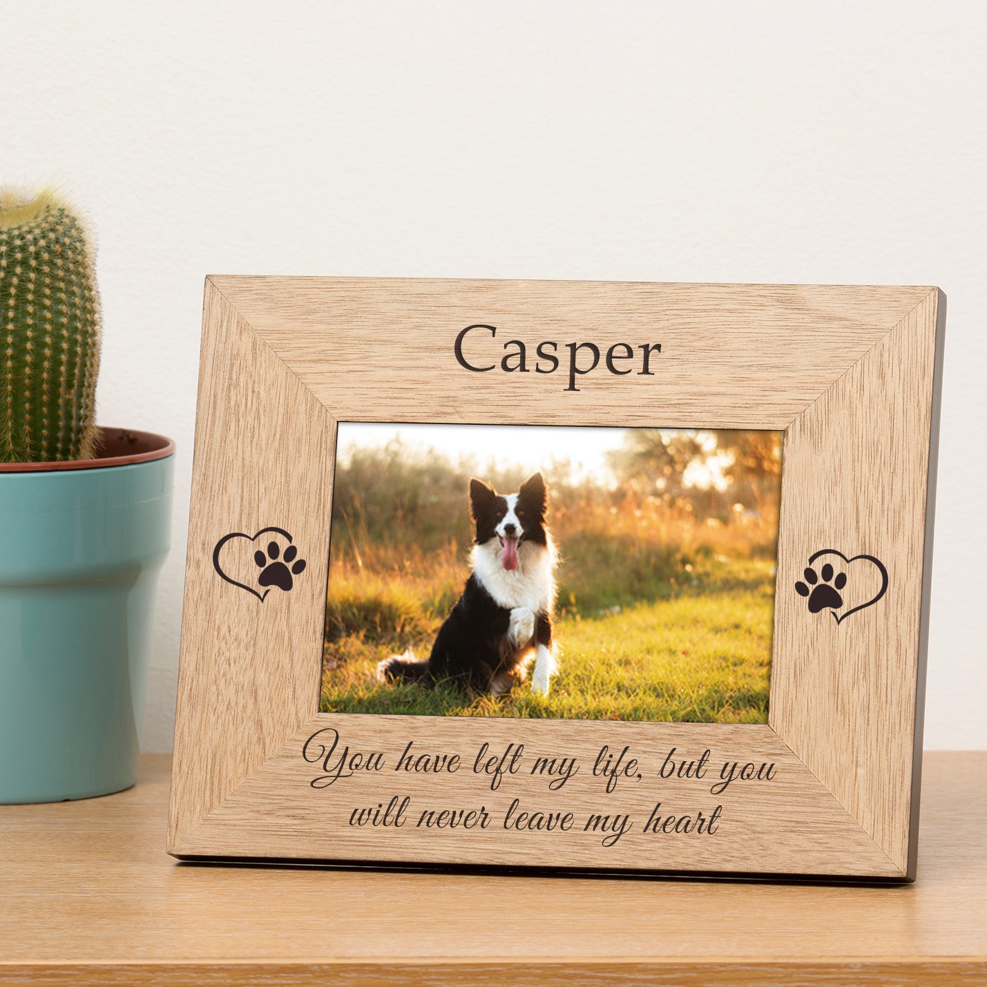 Never Leave My Heart Pet Memory Wood Picture Frame (7"" x 5"")