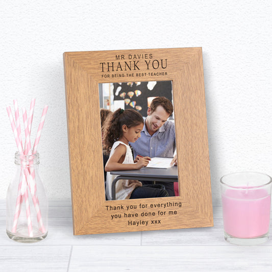 Thank you for being the Best Teacher Wood Picture Frame (6"" x 4"")