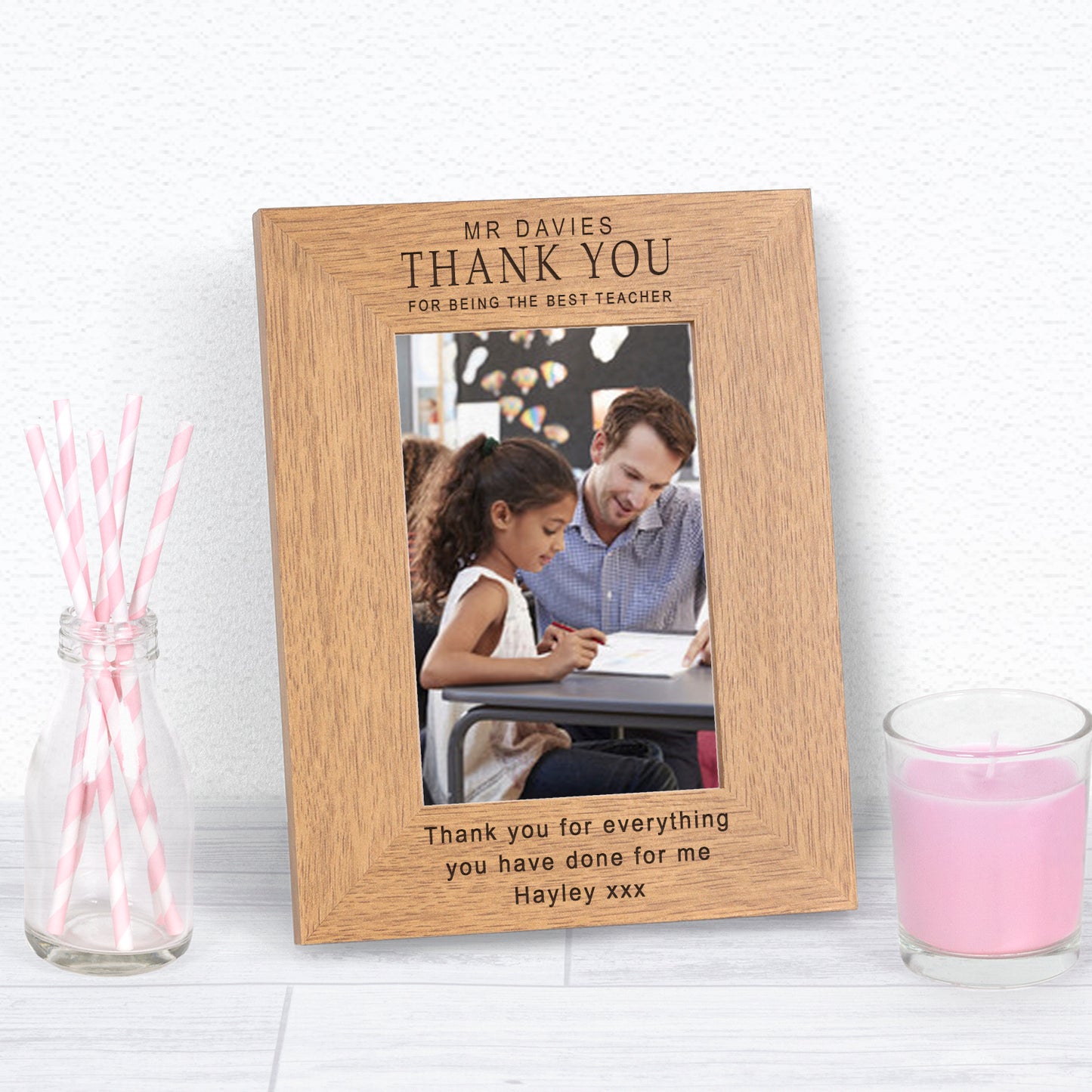 Thank you for being the Best Teacher Wood Picture Frame (7"" x 5"")